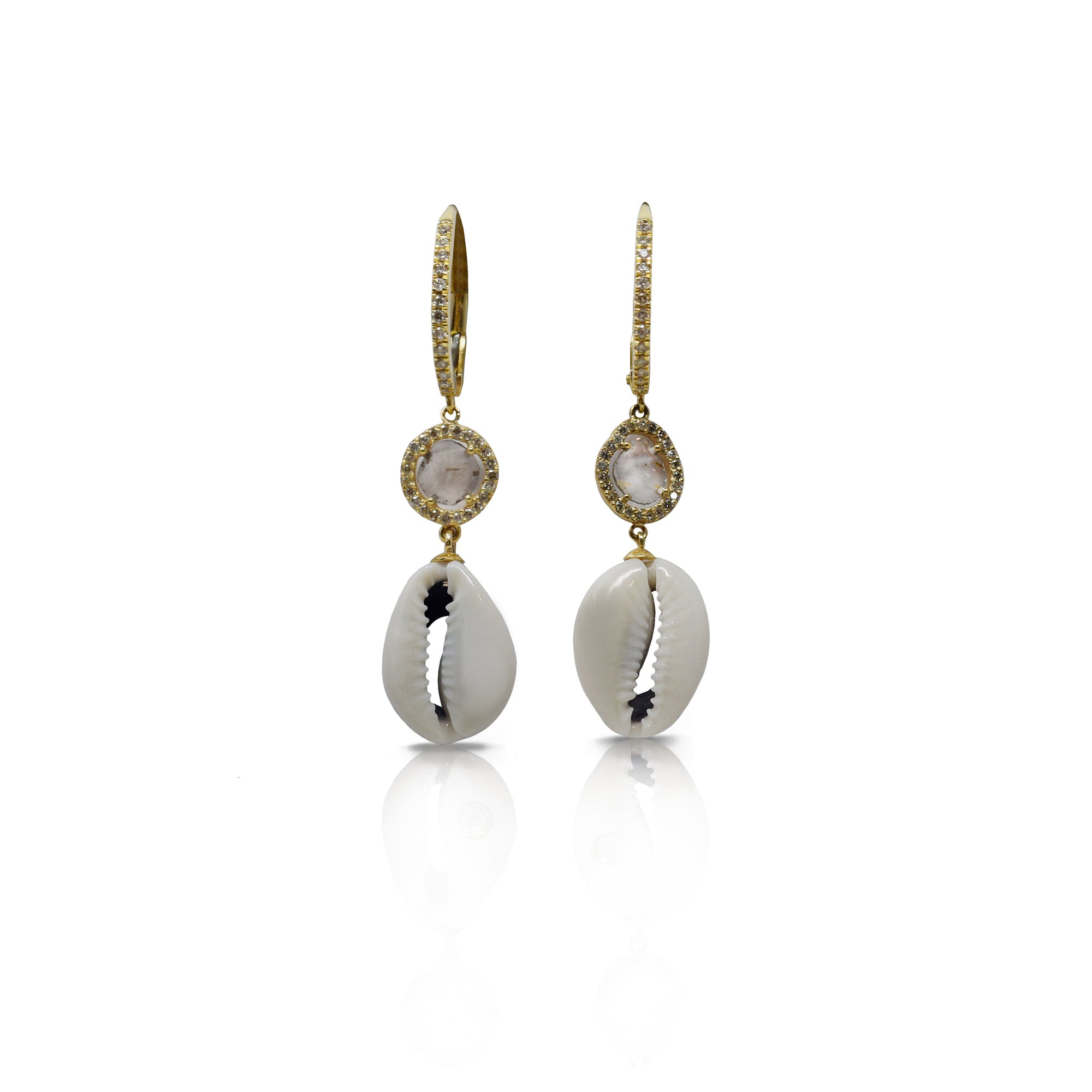 14k Gold Cowrie Drop Earrings