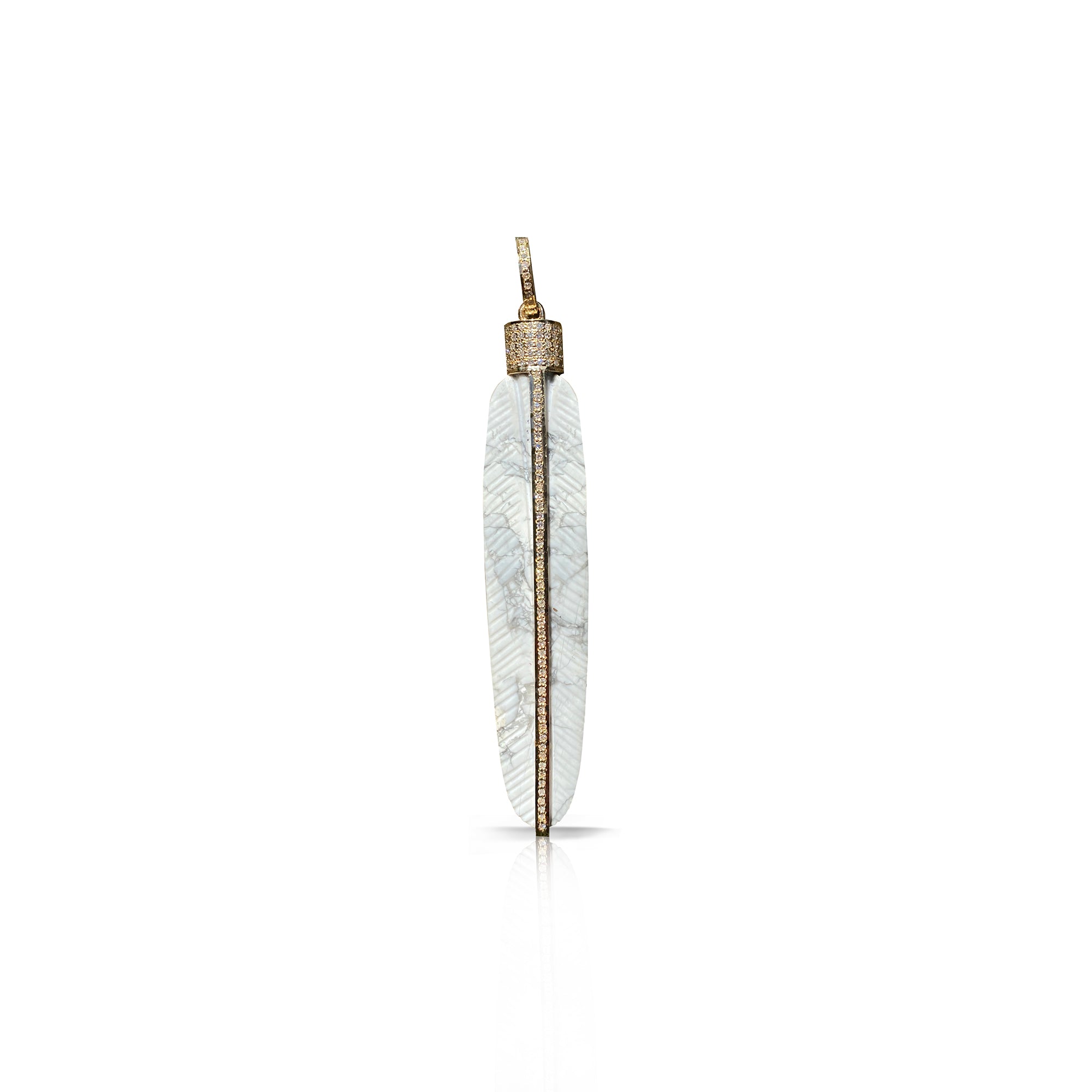14k Carved Howlite Feather Pendant