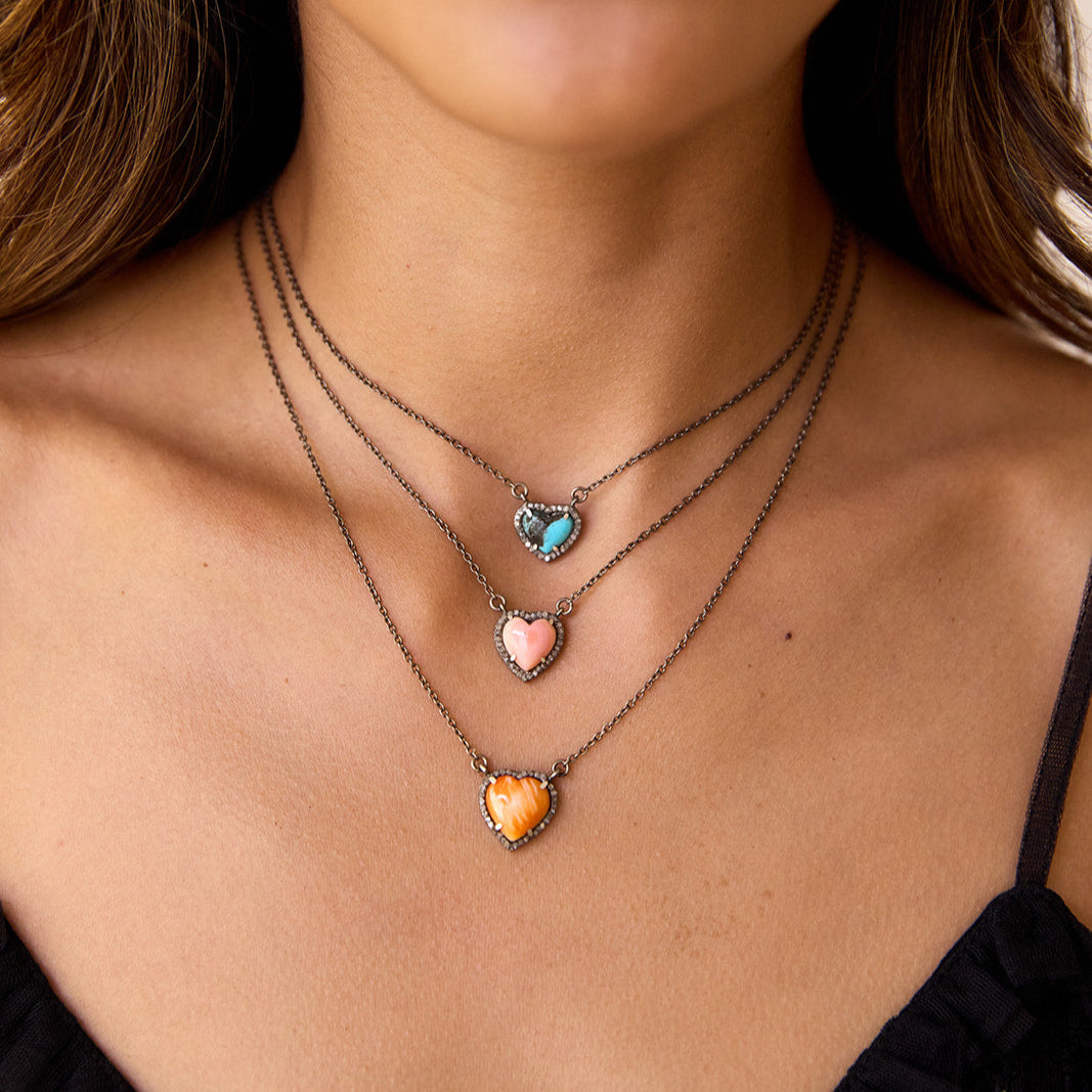 10mm Turquoise Heart Diamond Necklace
