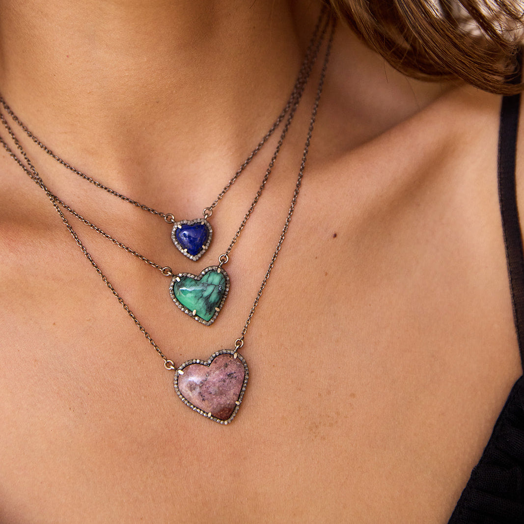 10mm Lapis Heart Charm Necklace