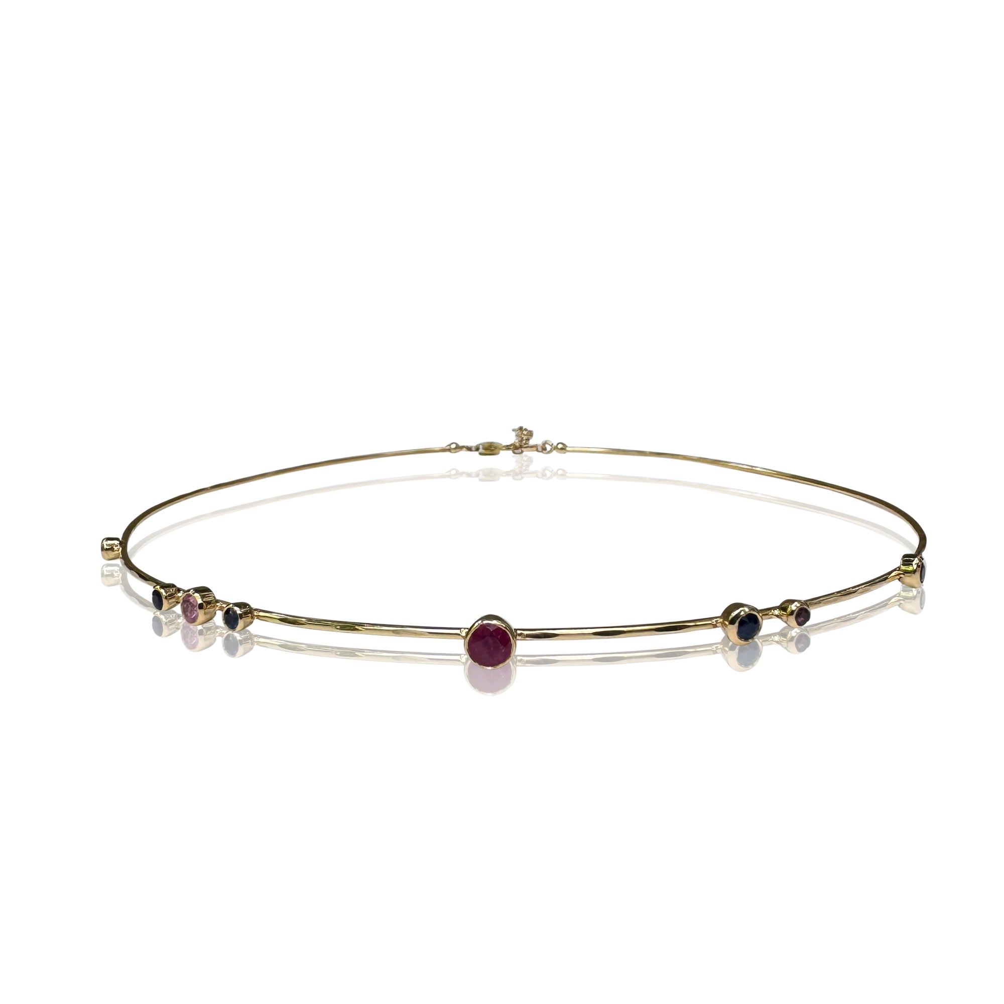 14k Sapphire Hammered Wire Choker