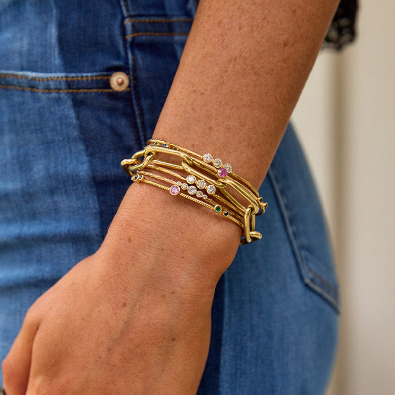14k 5 Diamond Hammered Bezel Bracelet