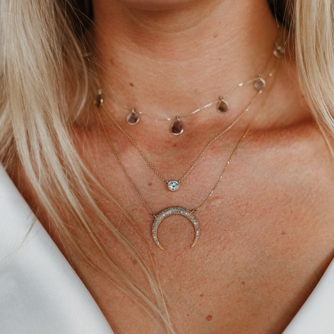 14k Pave Diamond Double Tusk Necklace