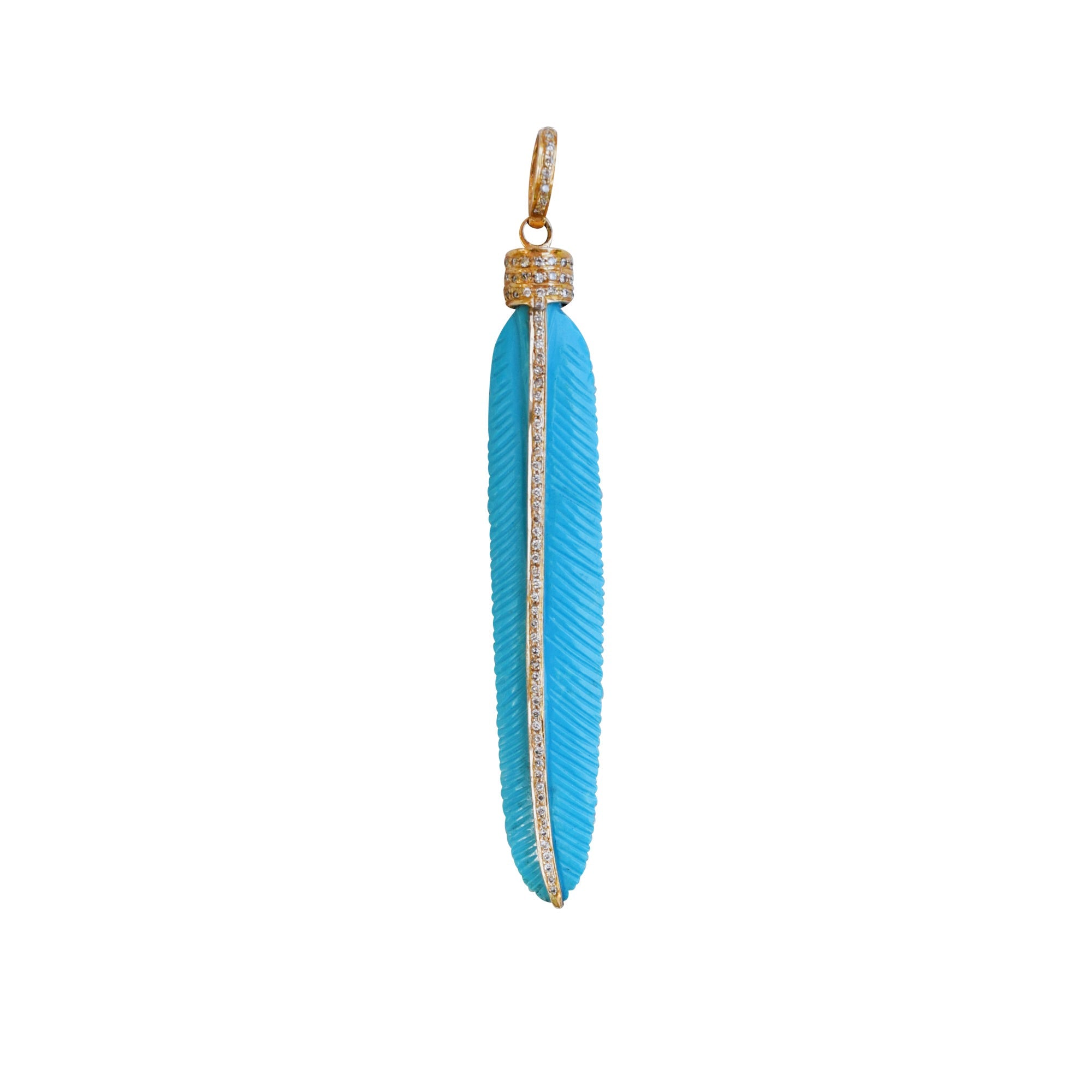 14k Carved Turquoise Feather Pendant