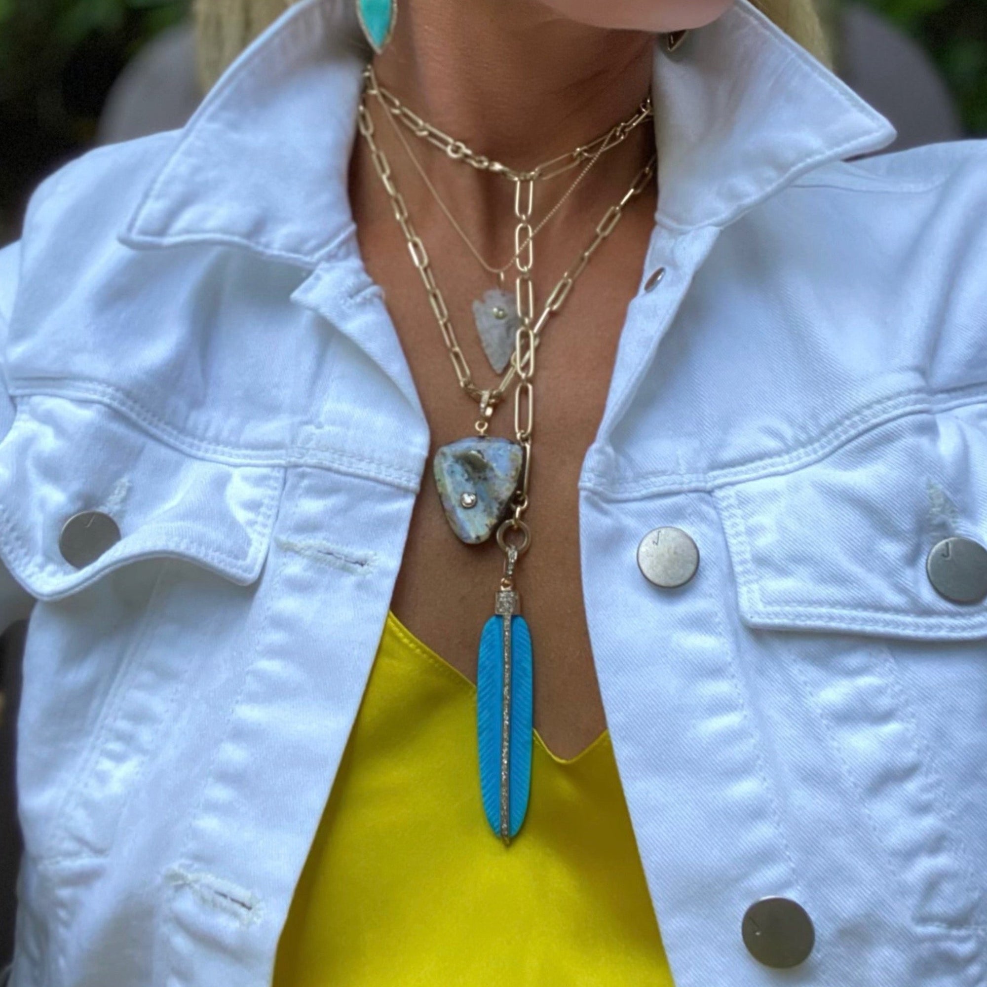 14k Carved Turquoise Feather Pendant