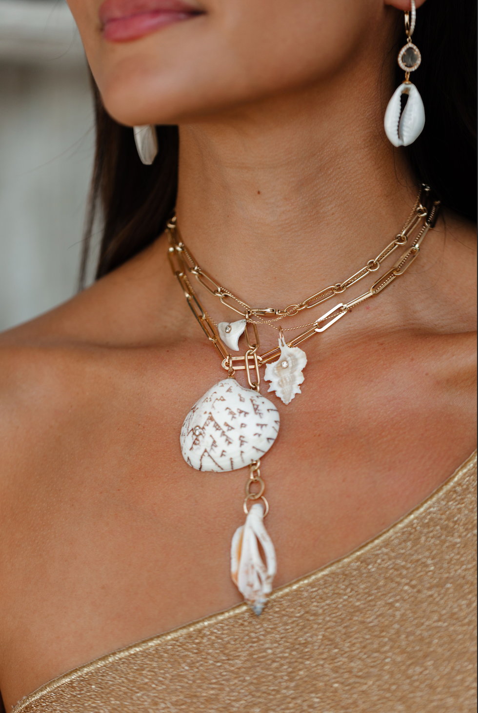 14k Gold Cowrie Drop Earrings
