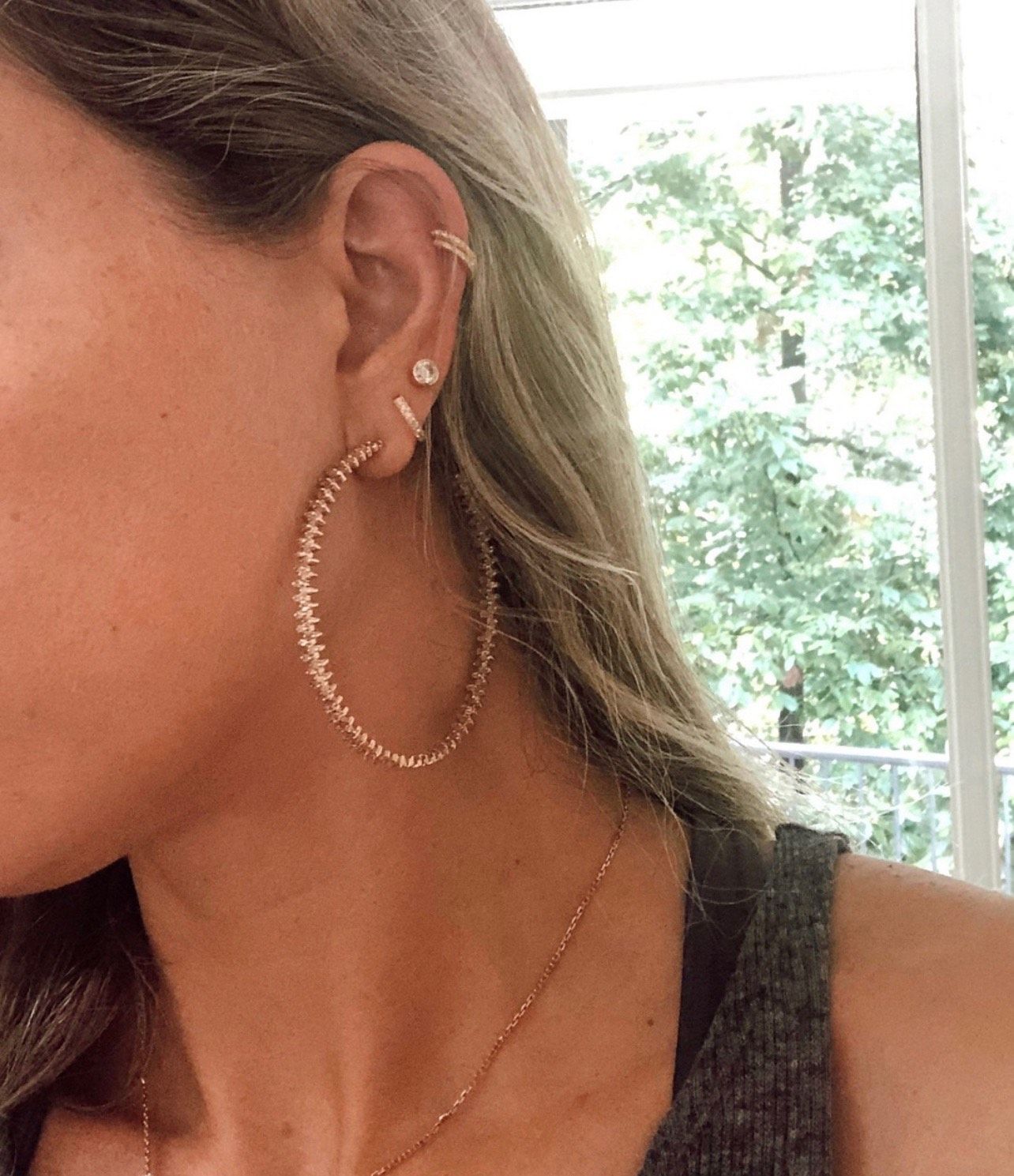 14k Gold Pave Huggies
