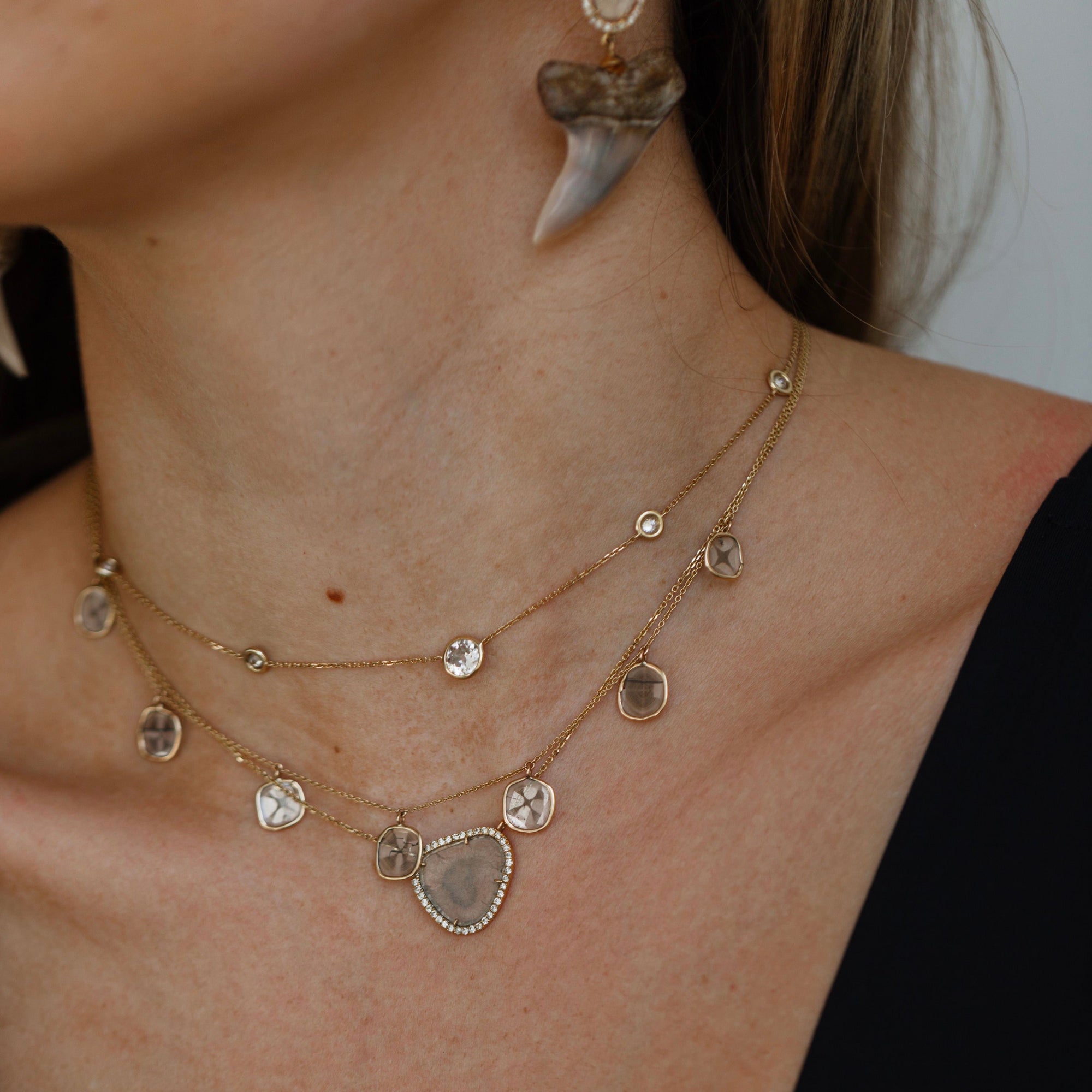 14k Yellow Gold Dainty Diamond Necklace