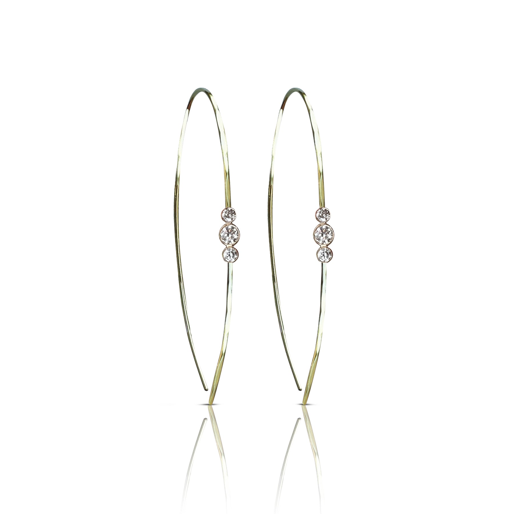 14k Hammered 3 Diamond Earrings