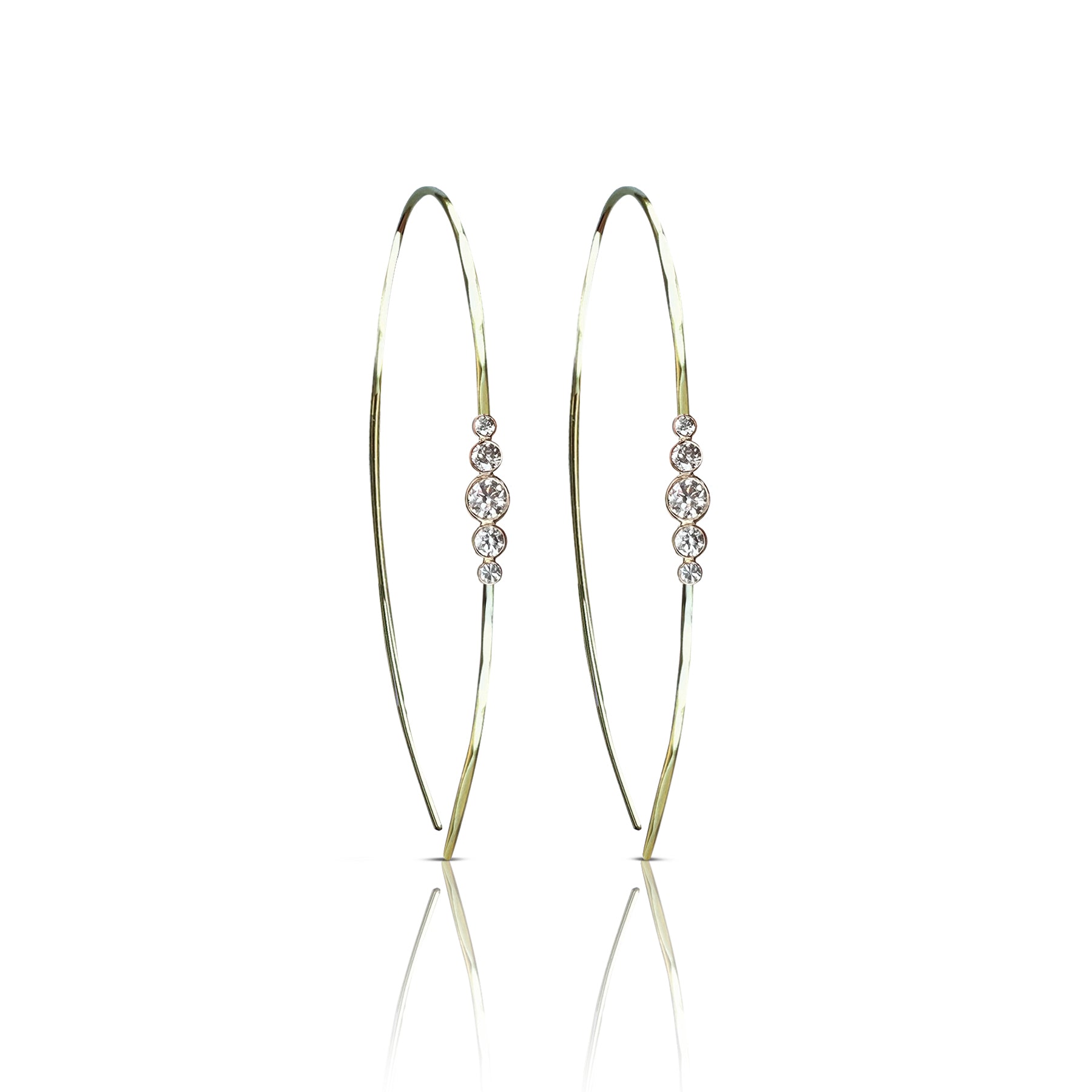14k Hammered 5 Diamond Earrings