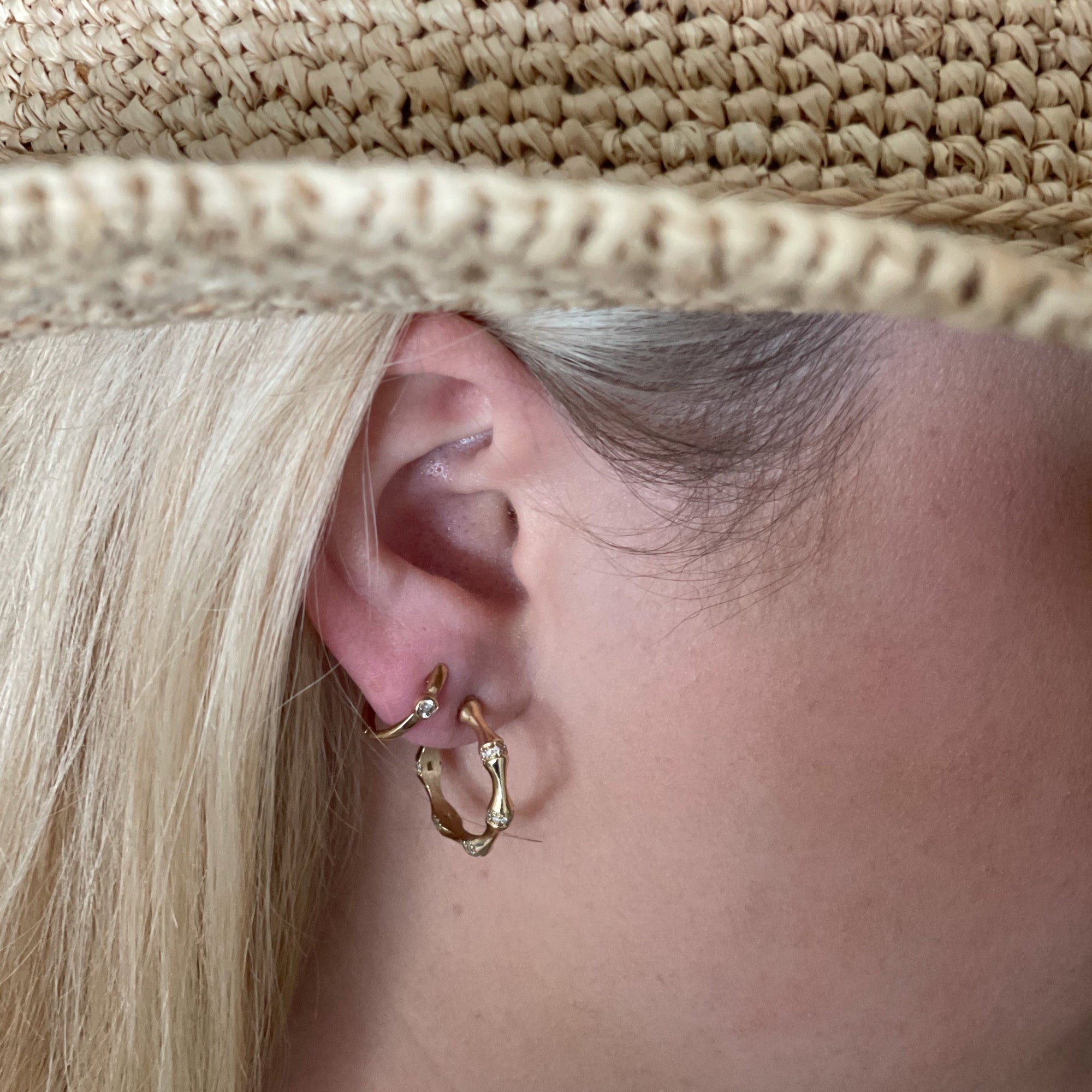 14k Diamond Bamboo Hoops