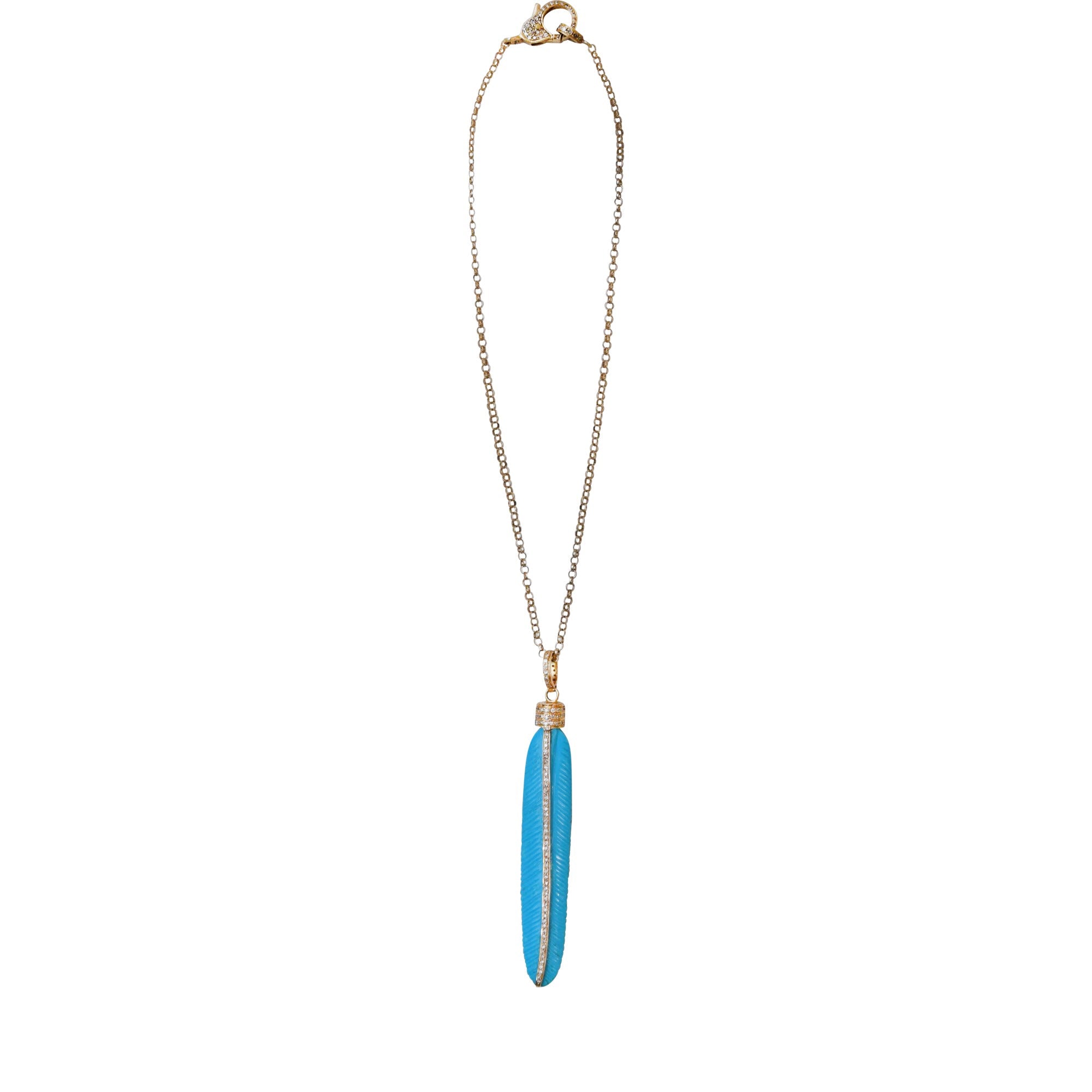 14k Carved Turquoise Feather Pendant